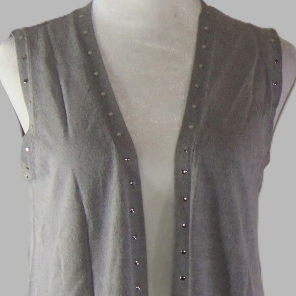 Christina's Gray Sleeveless Open Front Long Embellished Vest Tunic Size S (C783) - Picture 1 of 7